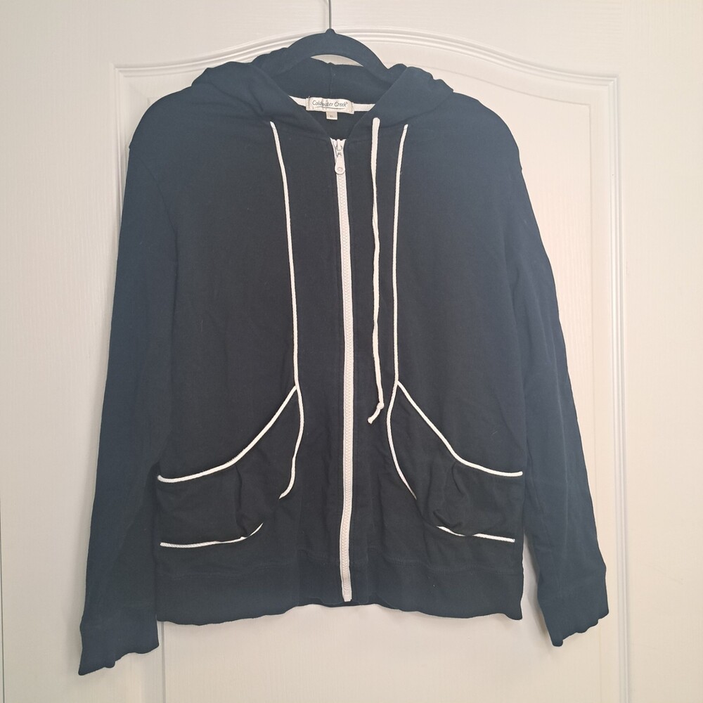 Coldwater Creek Black White Piping Hoodie XL